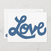Blau // LIEBE text in whimsical Cartoon cursive Postkarte (Vorne/Hinten)