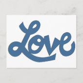 Blau // LIEBE text in whimsical Cartoon cursive Postkarte (Vorderseite)
