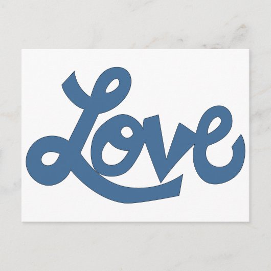 Blau // LIEBE text in whimsical Cartoon cursive Postkarte (Vorderseite)
