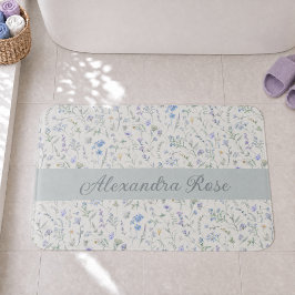 Blau Lila Aquarell Wildblumen Monogramm Name Badematte
