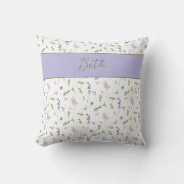 Blau Lila Aquarell Wildblumen Monogramm Name Kissen