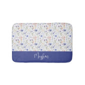 Blau Lila Aquarell Wildblumen Name Monogramm Badematte (Vorderseite)