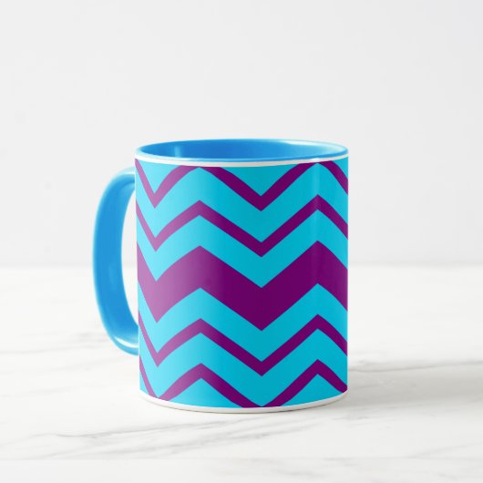 Blau Lila Chevron-Zickzack-Design Tasse (Vorderseite Links)
