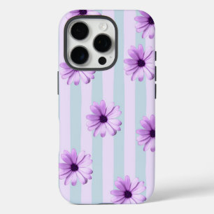 blau-lila gestreiftes Gänseblümchen-Muster iPhone 16 Pro Hülle