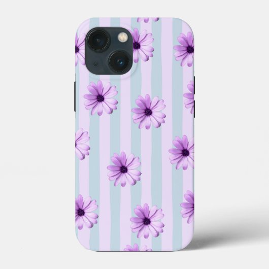 blau-lila gestreiftes Gänseblümchen-Muster Case-Mate iPhone Hülle (Rückseite)