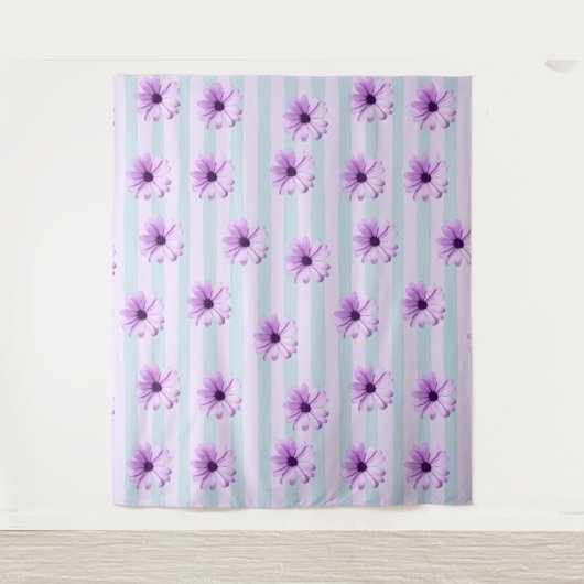 blau-lila gestreiftes Gänseblümchen-Muster Wandteppich (Vorderseite)