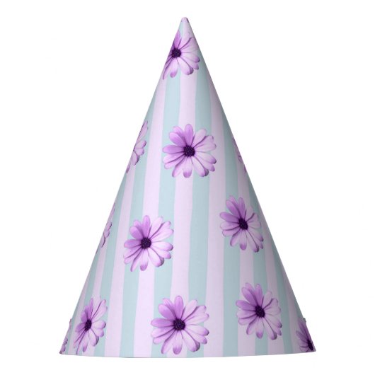 blau-lila gestreiftes Gänseblümchenmuster Partyhütchen (Vorderseite)