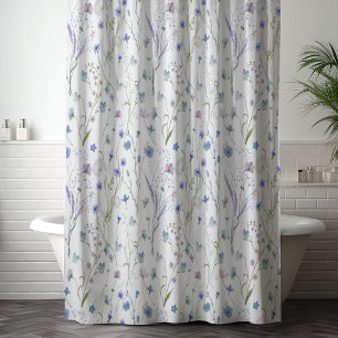 Blau Lila Hübsche Wildblumen Blumenmuster Duschvorhang