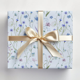 Blau Lila Hübsche Wildblumen Blumenmuster Geschenkpapier Set
