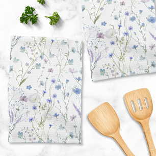 Blau Lila Hübsche Wildblumen Blumenmuster Geschirrtuch