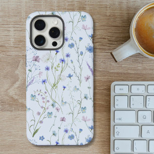 Blau Lila Hübsche Wildblumen Blumenmuster iPhone 15 Pro Max Hülle