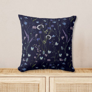 Blau Lila Hübsche Wildblumen Blumenmuster Kissen