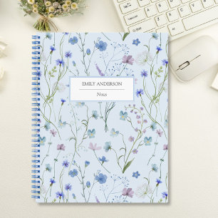 Blau Lila Hübsches Wildblumen-Blumenmuster Notizblock
