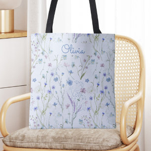 Blau Lila Hübsches Wildblumen-Blumenmuster Tasche
