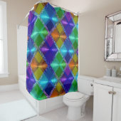 Blau Lila Orange Green Glitzer Kariertes Design Duschvorhang (Beispiel)