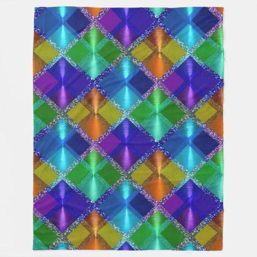 Blau Lila Orange Green Glitzer Kariertes Design Fleecedecke (Vorderseite)