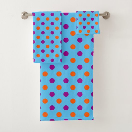 Blau Lila Orange Punkte-Muster Badhandtuch Set (Insitu)