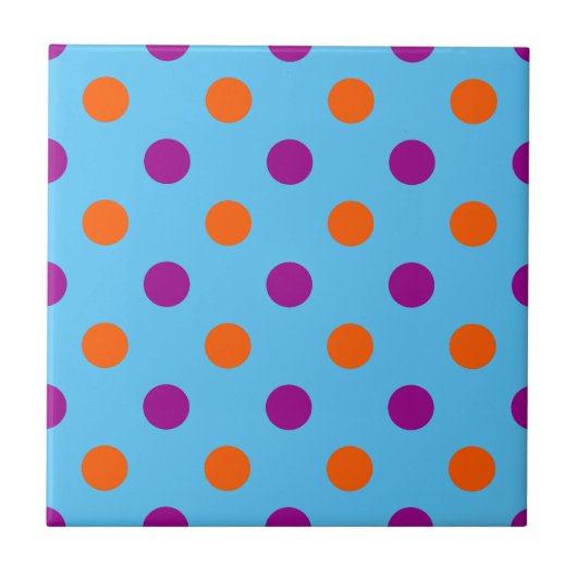 Blau Lila Orange Punkte-Muster Fliese (Vorderseite)