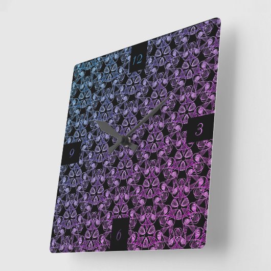 Blau Lila rosa Abstrakt Quadratische Wanduhr (Winkel)