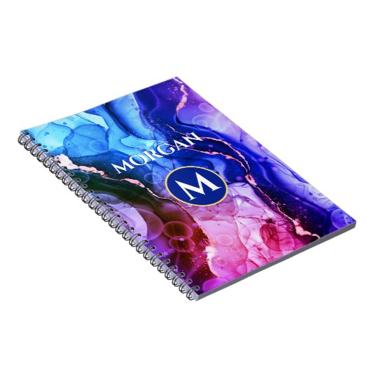 Blau Lila Rot-Violet-Flüssigkeits-Tinte, Monogramm Notizblock (Rechte Seite)