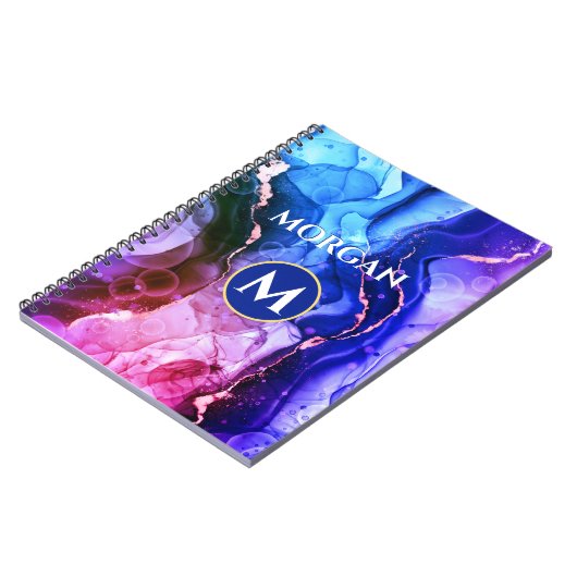Blau Lila Rot-Violet-Flüssigkeits-Tinte, Monogramm Notizblock (Linke Seite)