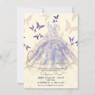 Blau Lila Schmetterling Tanzkleid Quinceañera Einladung