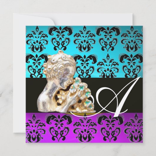 BLAU, LILA, SCHWARZ, WEISS, JEWEL-MONOGRAMM EINLADUNG (Vorderseite)