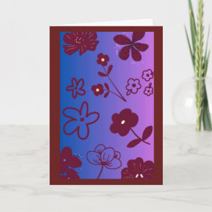 Blau Lila und Burgunder Blumenmuster  Karte