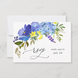 Blau Lila und Gelb Floral mit Essens-RSVP RSVP Karte