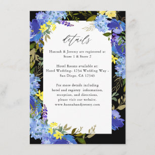 Blau Lila und Gelbe Blumen Details - Schwarz Begleitkarte