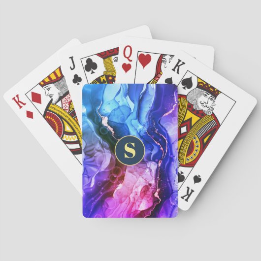 Blau, Lila und rot-violett Flüssigkeits-Tinte, Mon Spielkarten (Rückseite)