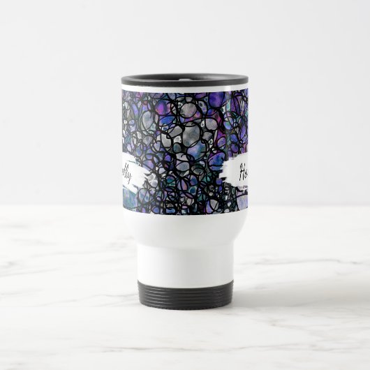Blau, Lila und schwarz Absract mit Pinselstrichen Reisebecher (Mittel)