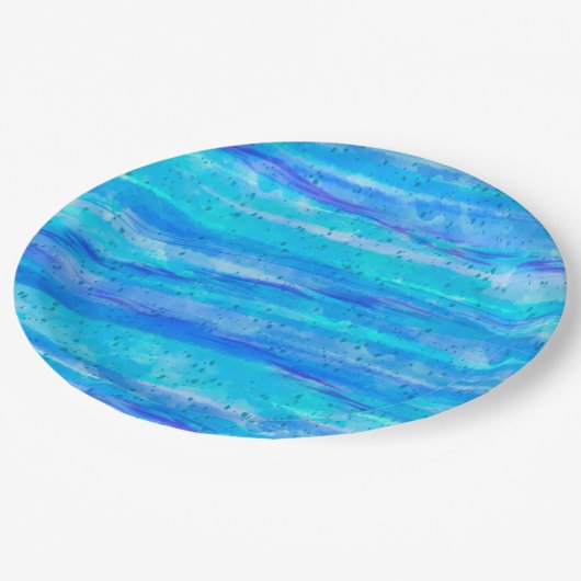 Blau, Lila, Wasser Pappteller (Schrägansicht)