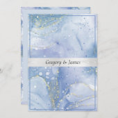 Blau Lila Weiß Elegante Wasserfarbe Silber Satin Einladung (Vorne/Hinten)