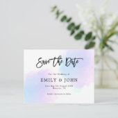 Blau/Lilac Wasserfarbe/Script-Hochzeit Das Datum s Postkarte (Stehend Vorderseite)