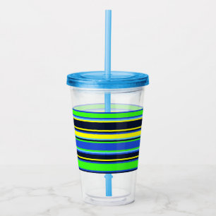 Blau, Limon und gelb gestreifter Akryltumbler Acryltrinkbecher