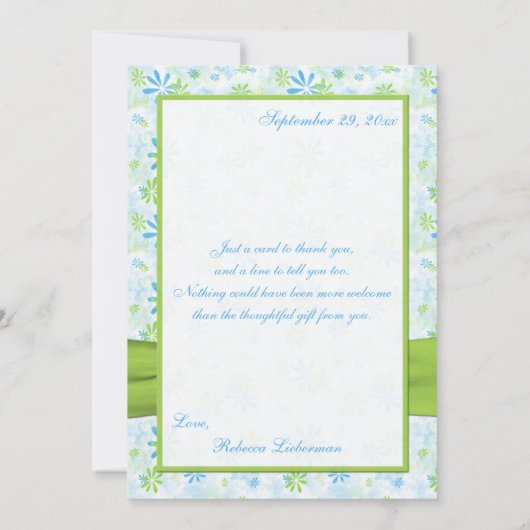 Blau, Limon, Weiß mit Limonen Imitaten Ribbon Viel Dankeskarte (Rückseite)