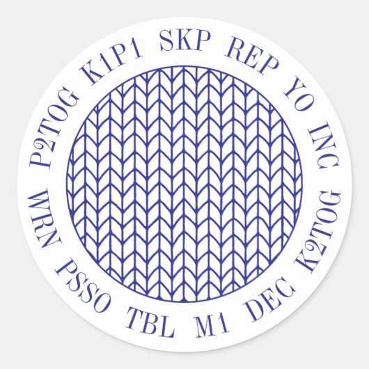 BLAU LINE STRICK Knitting Worte Große runde Sticke Runder Aufkleber (Vorderseite)