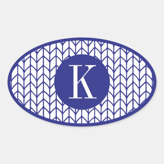 BLAU LINE STRICK Oval Stickers + Initial II (Vorderseite)