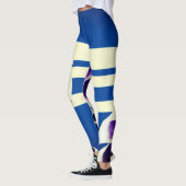 Blau, Linien und Blume Leggings (Links)