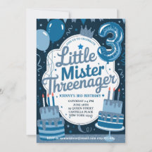 Blau Little Mr. Threenager Einladung für Jungen