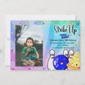 Blau macht Spaß, Bowling mit Foto Einladung (Vorderseite)