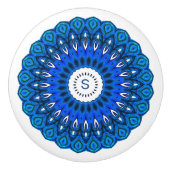 Blau Mandala auf Weiß mit anfänglichem Druckknopf Keramikknauf (Vorderseite)
