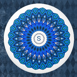 Blau Mandala auf Weiß mit anfänglichem Druckknopf Keramikknauf