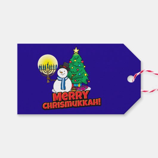Blau "Merry Chrismukkah" Geschenk Tags Geschenkanhänger (Vorderseite (Horizontal))