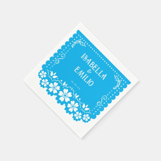 Blau | Mexican Papel Picado Wedding Serviette (Ecke)