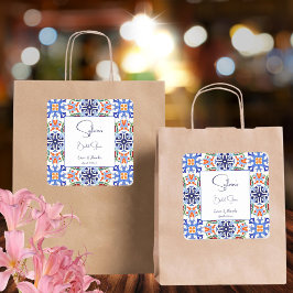 Blau mexikanische bunte Fliesen Brautparty zu Guns Quadratischer Aufkleber