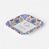 Blau mexikanische Farbfliesen Brautparty bedruckt Pappteller (Gewinkelt)