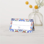 Blau mexikanische Farbfliesen Brautparty bedruckt Platzkarte (Vorderseite)