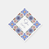 Blau mexikanische Farbfliesen Brautparty bedruckt Serviette (Ecke)